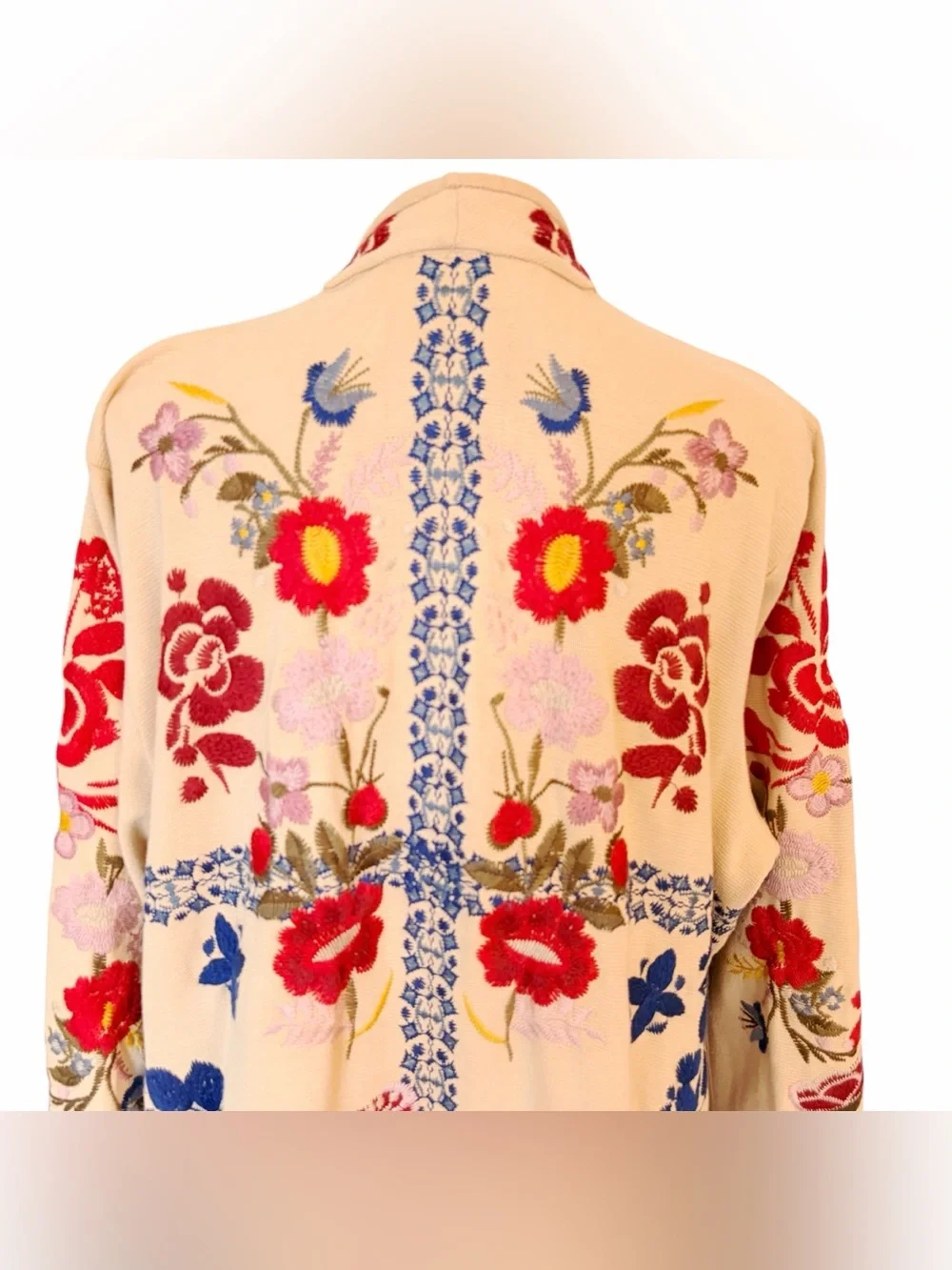 Johnny Was BIYA Embroidered Cardigan Coat Boho Floral Jacket Beige Multicolor XL - Picture 6 of 14